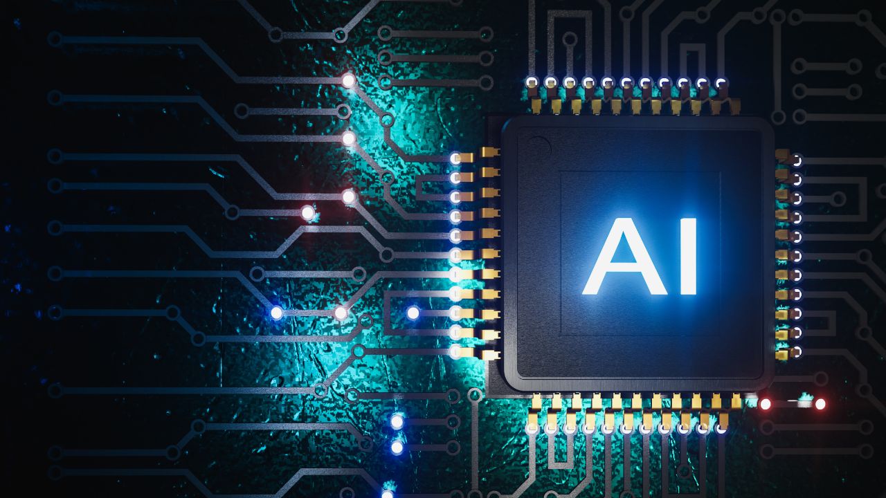 Ai microchip on a dark background
